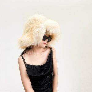 floppy fur bucket hat in wide brim for women in beige Alicefurs