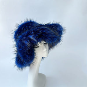 floppy fur bucket hat in wide brim for women in navy blue 1 Alicefurs