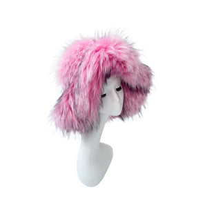 floppy fur bucket hat in wide brim for women in pink 1 Alicefurs