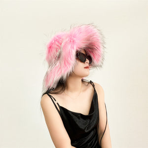 floppy fur bucket hat in wide brim for women in pink Alicefurs
