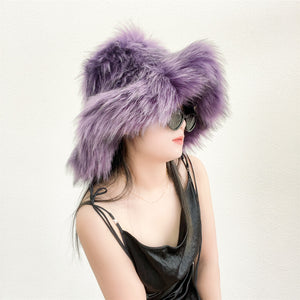 floppy fur bucket hat in wide brim for women in purple Alicefurs