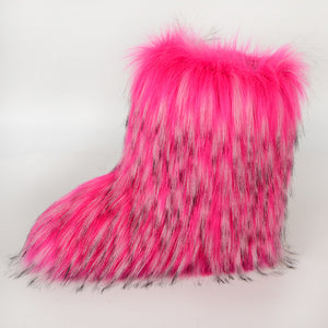 fluffy boots winter mid calf fur booties for women in fuchsia 2 Alicefurs