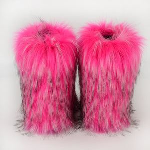 fluffy boots winter mid calf fur booties for women in fuchsia 3 Alicefurs