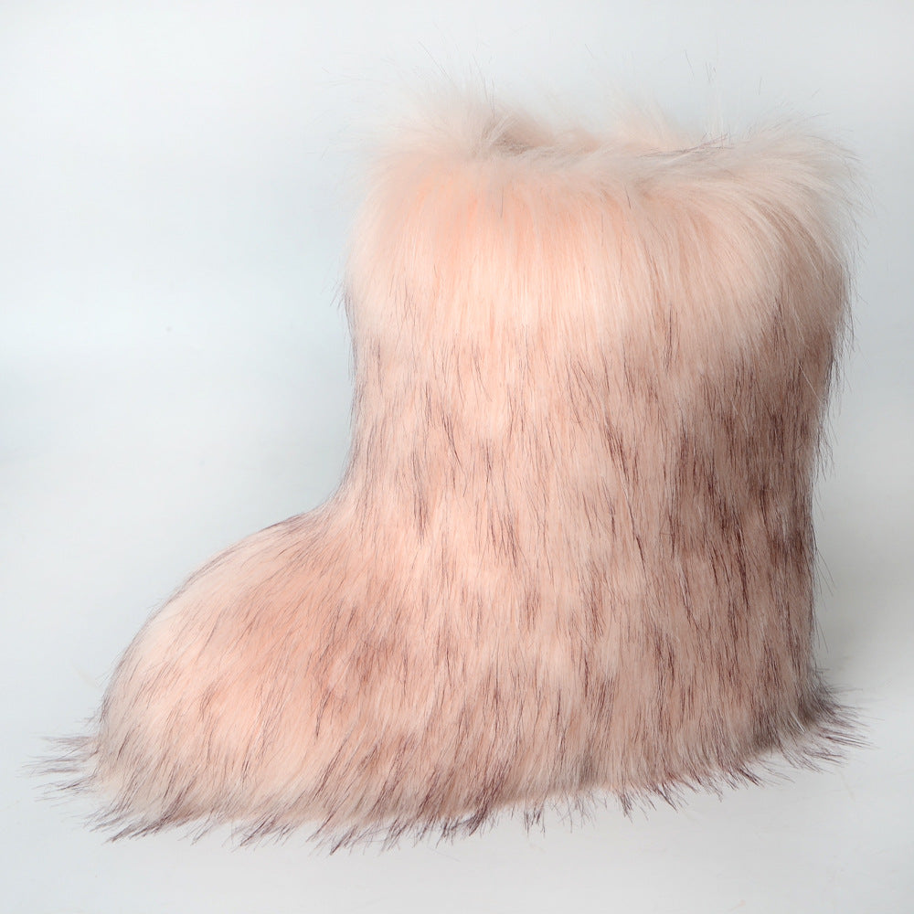 Fluffy Boots Winter Mid Calf Fur Booties for Women