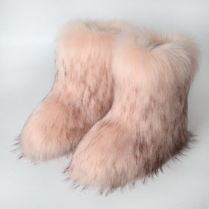 fluffy boots winter mid calf fur booties for women in pink Alicefurs