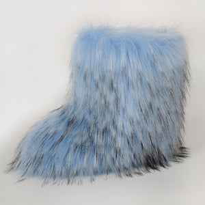 fluffy boots winter mid calf fur booties for women in sky blue 1 Alicefurs