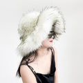 fluffy bucket hat in wide brim for women in blackish white 1 Alicefurs