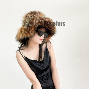 fluffy bucket hat in wide brim for women in brown 1 Alicefurs