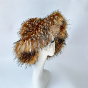 fluffy bucket hat in wide brim for women in brown Alicefurs