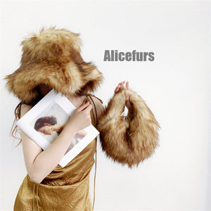 fluffy bucket hat in wide brim for women in original brown 2 Alicefurs