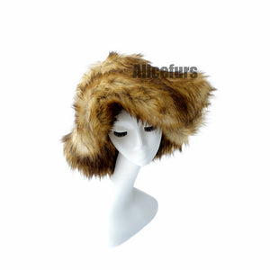 fluffy bucket hat in wide brim for women in original brown Alicefurs