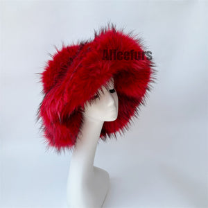 fluffy bucket hat in wide brim for women in red 1 Alicefurs
