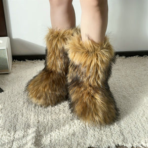 fluffy faux fur boots for women in brown 11 Alicefurs