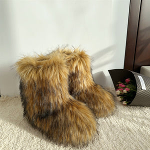 fluffy faux fur boots for women in brown 12 Alicefurs