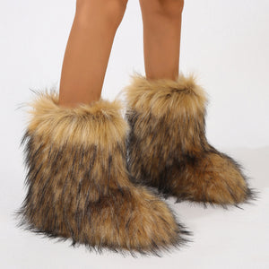fluffy faux fur boots for women in brown 6 Alicefurs