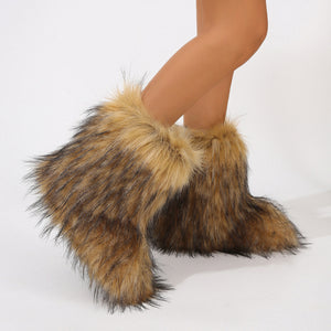 fluffy faux fur boots for women in brown 9 Alicefurs