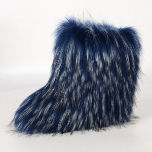 fluffy faux fur boots for women in dark blue 1 Alicefurs