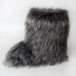 fluffy faux fur boots for women in dark gray 1 Alicefurs