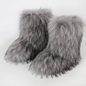 fluffy faux fur boots for women in gray Alicefurs