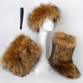 fluffy faux fur boots headband wristlet bag 3 items set in brown Alicefurs