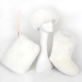 Fluffy Faux Fur Boots Headband Wristlet Bag 3 Items Set