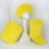 Fluffy Faux Fur Boots Headband Wristlet Bag 3 Items Set