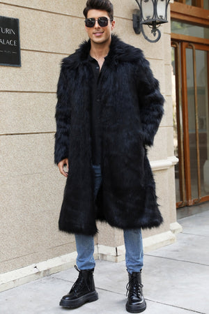 fluffy faux fur coat winter casual long overcoat for men in black 1 Alicefurs