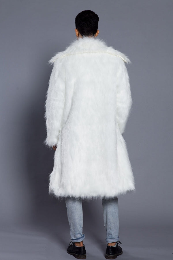 fluffy faux fur coat winter casual long overcoat for men in white 3 Alicefurs