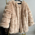 fluffy faux fur coat winter warm collarless overcoat for women in camel Alicefurs