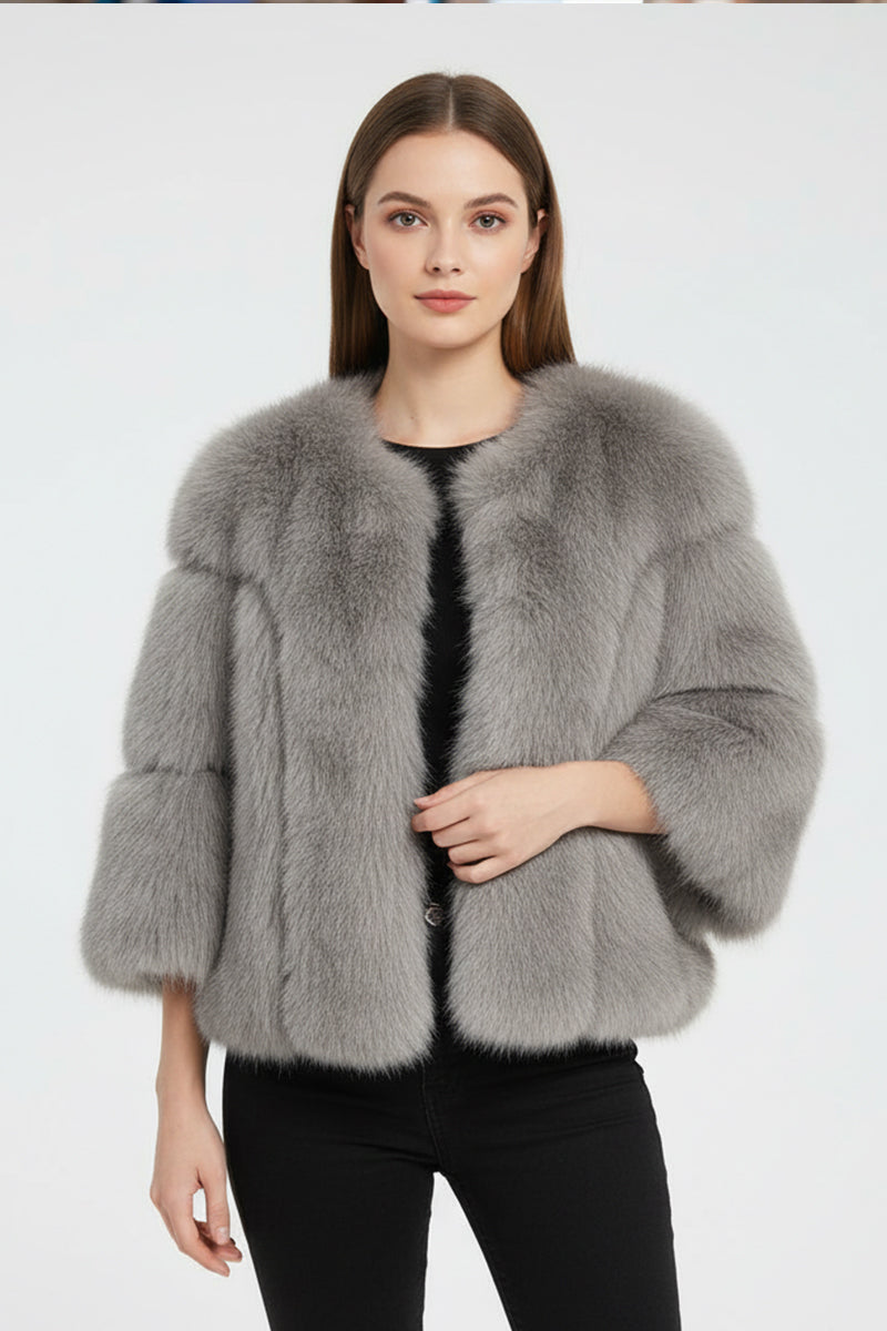 Fluffy Faux Fur Jacket with Bell Sleeves for Women