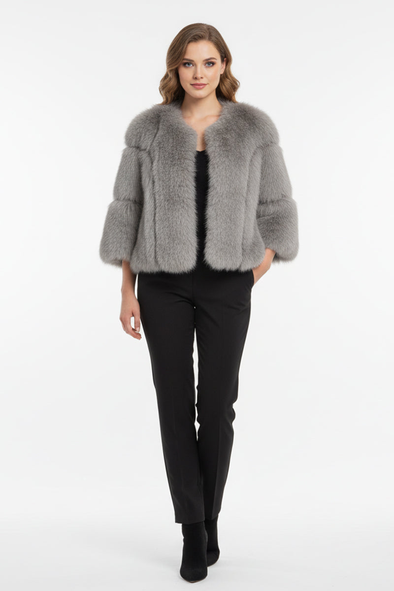Fluffy Faux Fur Jacket with Bell Sleeves for Women