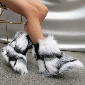 fluffy fur boots for toddlers and little girls in black and white 1 Alicefurs