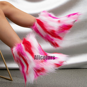 fluffy fur boots for toddlers and little girls in fuchsia and white 1 Alicefurs