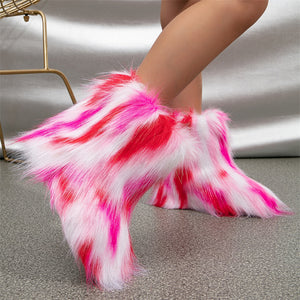fluffy fur boots for toddlers and little girls in fuchsia and white Alicefurs