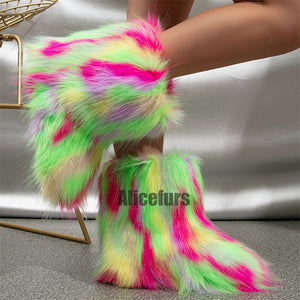 fluffy fur boots for toddlers and little girls in multicolor 4 Alicefurs