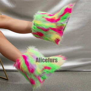 fluffy fur boots for toddlers and little girls in multicolor 7 Alicefurs