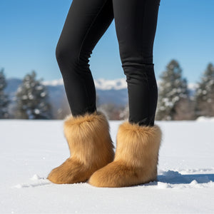 fluffy fur boots winter short booties for women in brown 1 Alicefurs
