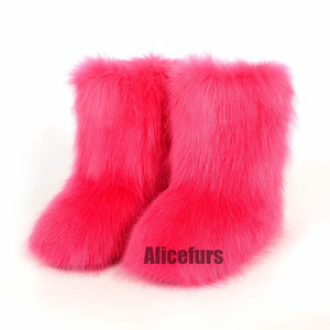 fluffy fur boots winter short booties for women in cerise Alicefurs