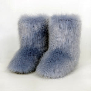 fluffy fur boots winter short booties for women in dusty blue Alicefurs