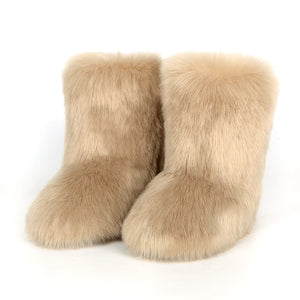 fluffy fur boots winter short booties for women in khaki Alicefurs