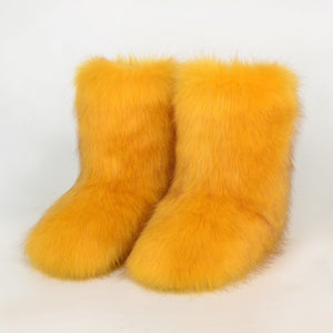 fluffy fur boots winter short booties for women in orange Alicefurs