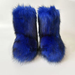 fluffy fur boots winter short booties for women in royal blue 6 Alicefurs