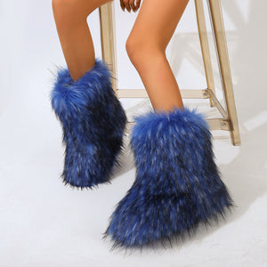 fluffy fur boots winter warm flat boots for women in blue 3 Alicefurs