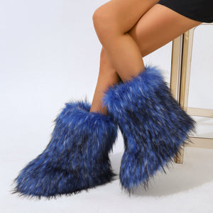 fluffy fur boots winter warm flat boots for women in blue 4 Alicefurs