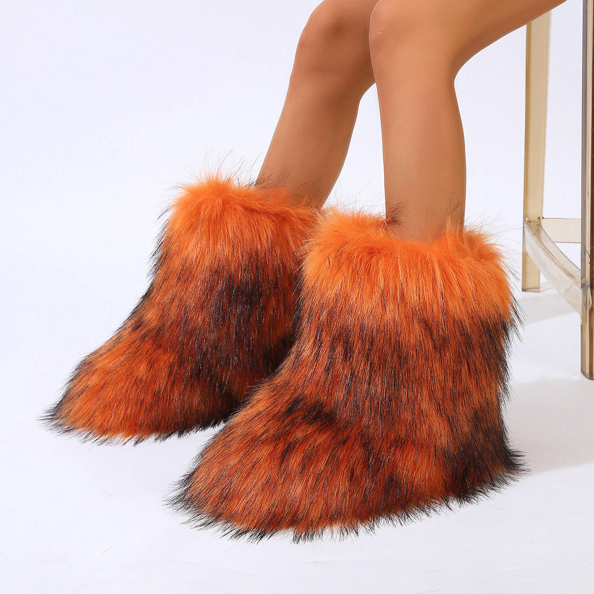 Fluffy Fur Boots Winter Warm Flat Boots for Women
