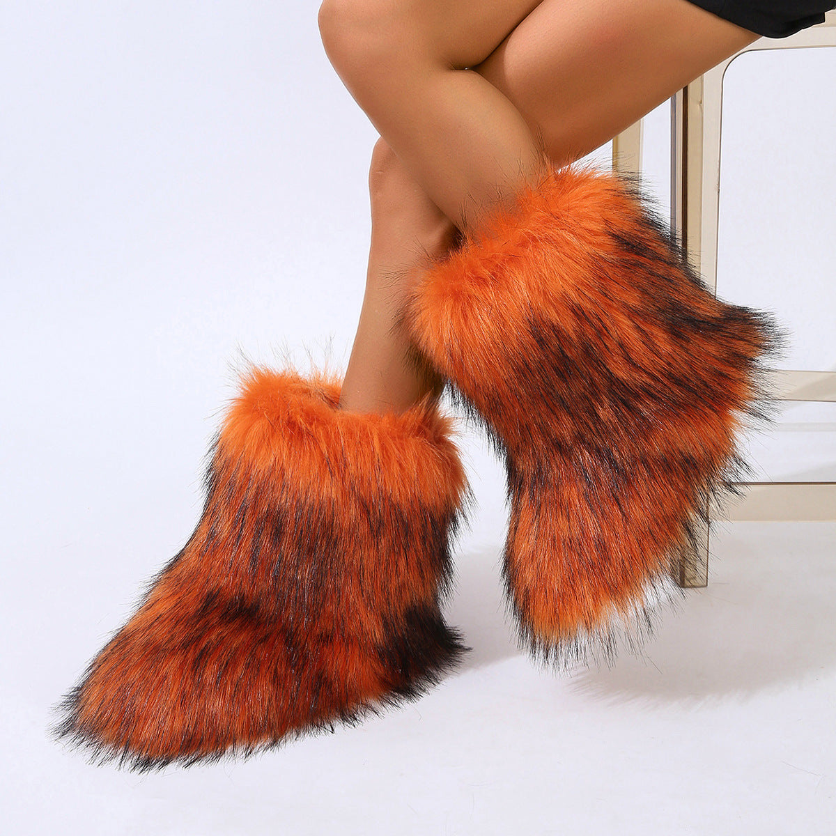 Fluffy Fur Boots Winter Warm Flat Boots for Women