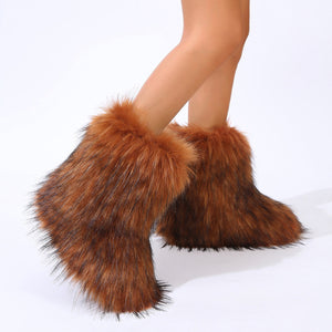 fluffy fur boots winter warm flat boots for women in sienna 1 Alicefurs