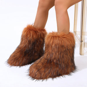 fluffy fur boots winter warm flat boots for women in sienna 2 Alicefurs