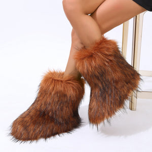 fluffy fur boots winter warm flat boots for women in sienna 3 Alicefurs