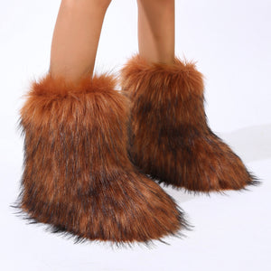 fluffy fur boots winter warm flat boots for women in sienna Alicefurs